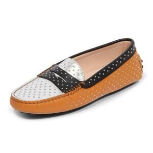$875 Tod’s Brown Leather Studded Bedazzled Driving Loafer Moccasins Shoes 7.5